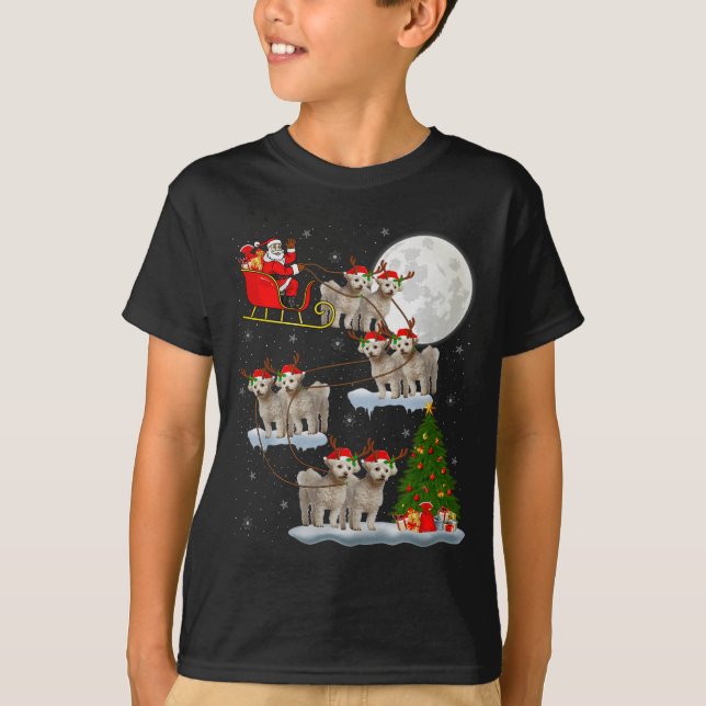 Bichon Frise Dog Santa Sleigh Flying Funny Magical T-Shirt (Front)