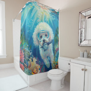 Bichon Frise Dog Scuba Diving Underwater Shower Curtain