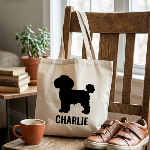 Bichon Frise Dog Silhouette Personalised Name Tote Bag