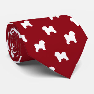 Bichon Frise Dog Silhouettes Pattern Red and White Tie