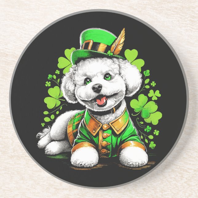 Bichon Frise Dog St Patrick's Day Coaster (Front)