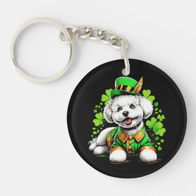 Bichon Frise Dog St Patrick's Day Key Ring (Front)