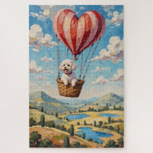 Bichon Frise Dog Valentine's Day Heart Balloon Jigsaw Puzzle