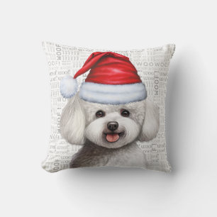 Bichon Frise Dog Watercolor Christmas Cushion