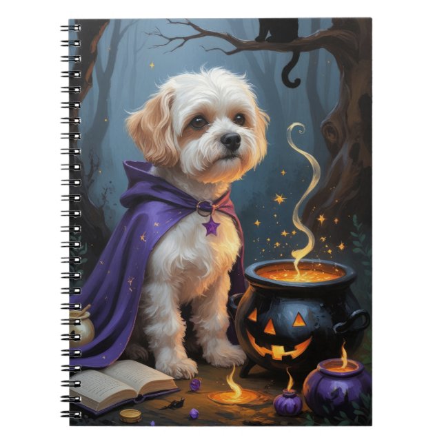 Bichon Frise Dog Whimsical Halloween Painting Notebook (Front)