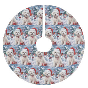 Bichon Frise Dog Winter Wonderland Christmas Joy Brushed Polyester Tree Skirt