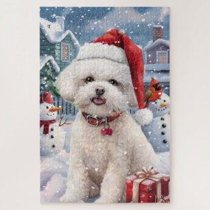 Bichon Frise Dog Winter Wonderland Christmas Joy Jigsaw Puzzle