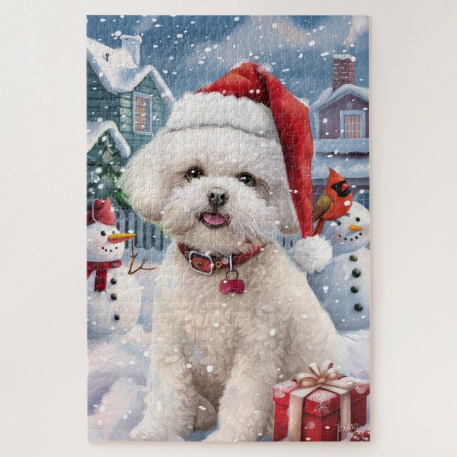 Bichon Frise Dog Winter Wonderland Christmas Joy Jigsaw Puzzle (Vertical)