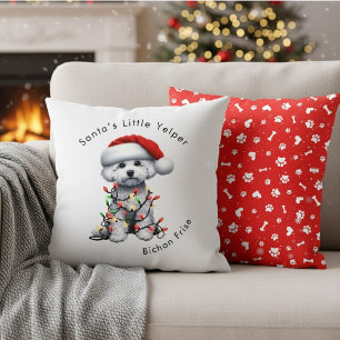 Bichon Frise Dog Wrapped In Christmas Light Cushion