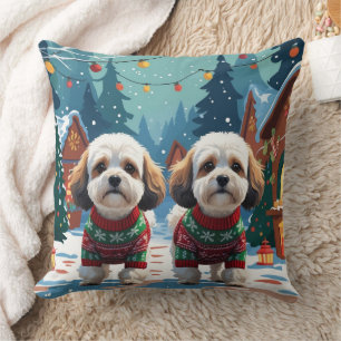 Bichon Frise Dogs Christmas Snow Holiday Cushion