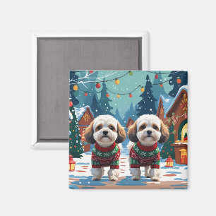Bichon Frise Dogs Christmas Snow Holiday Magnet
