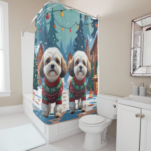 Bichon Frise Dogs Christmas Snow Holiday Shower Curtain (In Situ)
