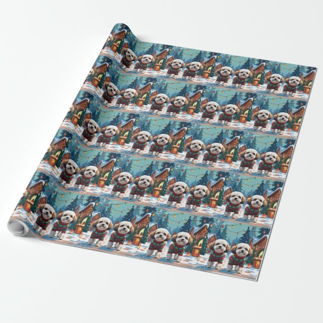 Bichon Frise Dogs Christmas Snow Holiday Wrapping Paper (Unrolled)