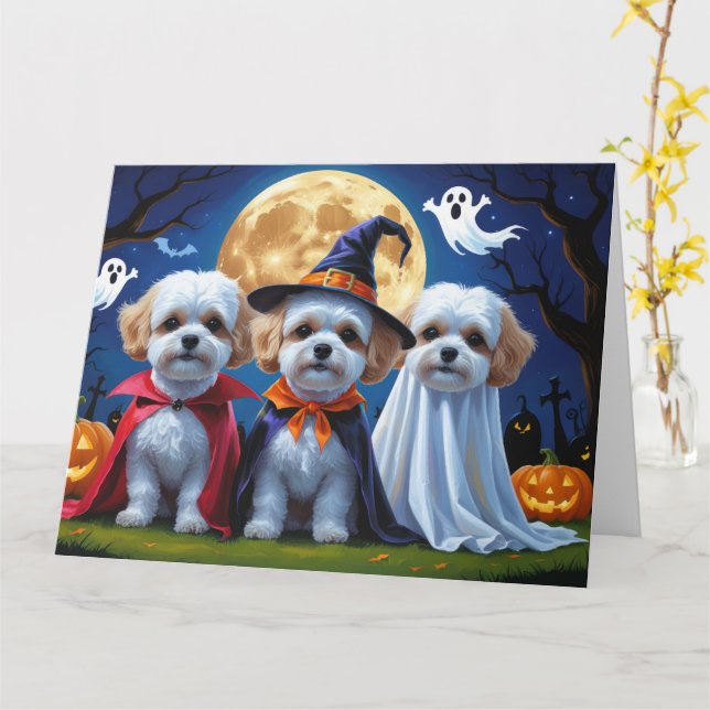 Bichon Frise Dogs Pumpkin Halloween Funny  Card (Yellow Flower)