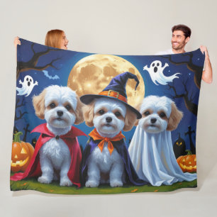 Bichon Frise Dogs Pumpkin Halloween Funny Fleece Blanket