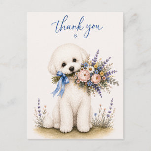 Bichon Frise Flower Bouquet Thank You Postcard
