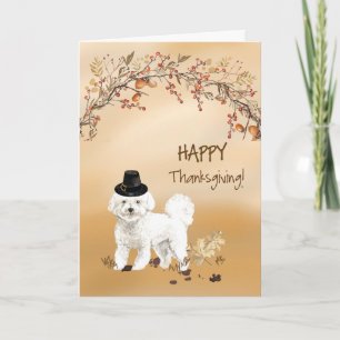 Bichon Frise Funny Pilgrim Hat Thanksgiving Card