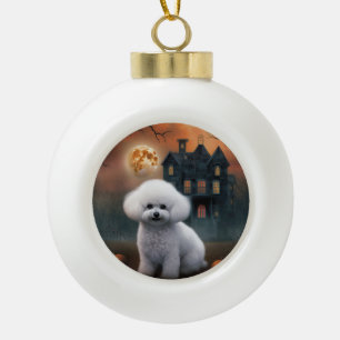 Bichon Frise Halloween Scary  Ceramic Ball Christmas Ornament