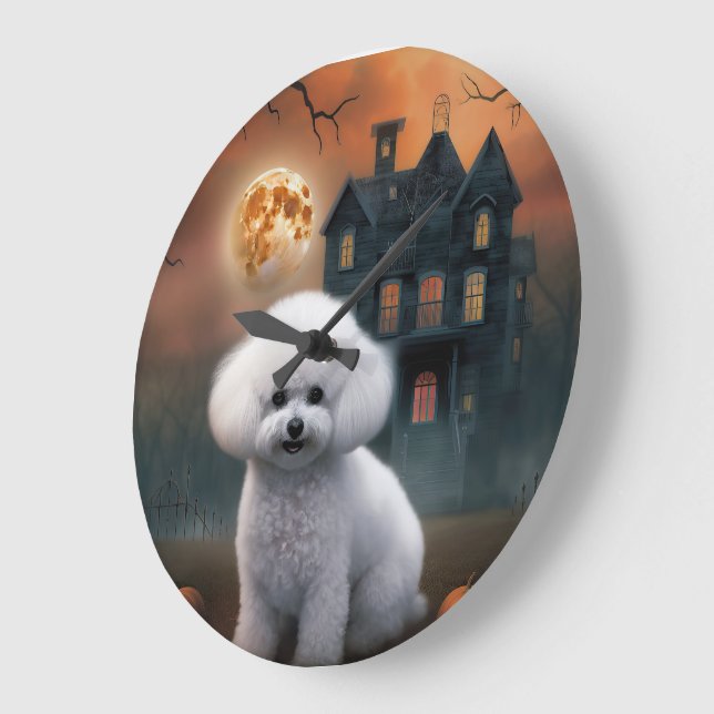 Bichon Frise Halloween Scary  Large Clock (Angle)