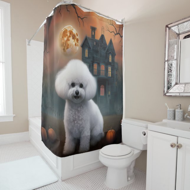 Bichon Frise Halloween Scary  Shower Curtain (In Situ)