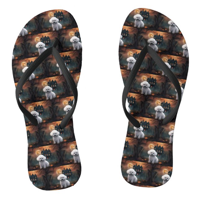 Bichon Frise Halloween Scary  Thongs (Footbed)