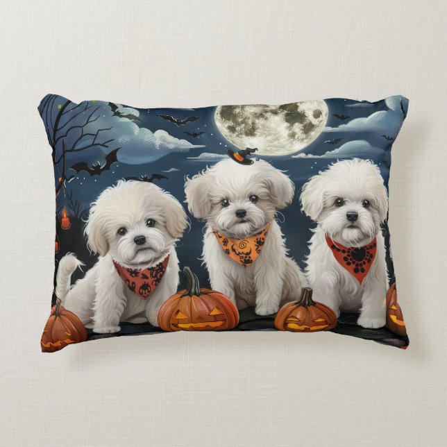 Bichon Frise Halloween Spooky Decorative Cushion (Front)
