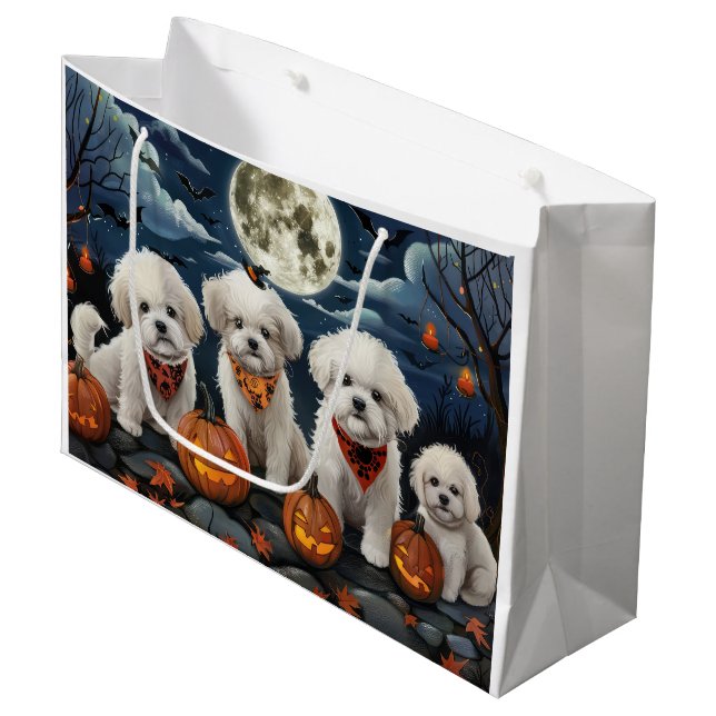 Bichon Frise Halloween Spooky Large Gift Bag (Front Angled)