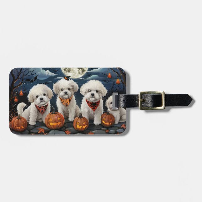 Bichon Frise Halloween Spooky Luggage Tag (Front Horizontal)