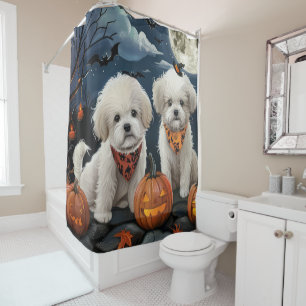 Bichon Frise Halloween Spooky Shower Curtain