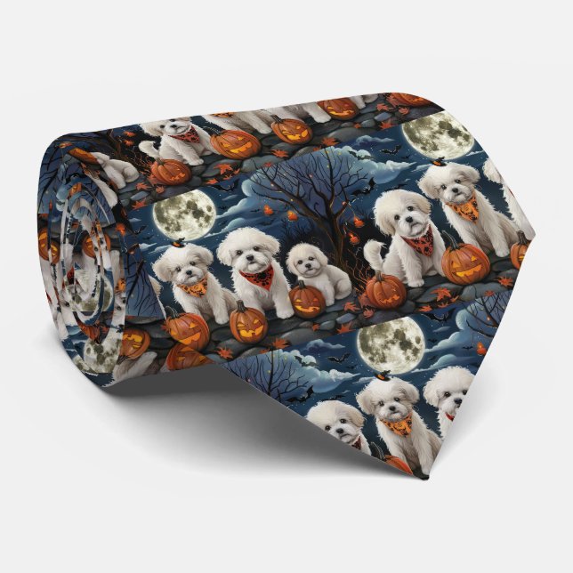 Bichon Frise Halloween Spooky Tie (Rolled)