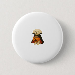 Bichon Frisé Halloween Vampire Pup with Pumpkin Ba 6 Cm Round Badge