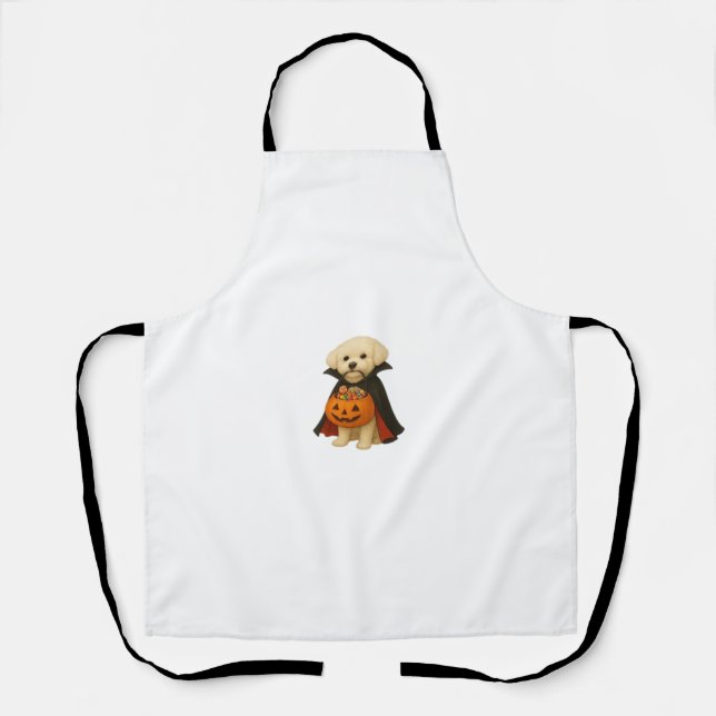 Bichon Frisé Halloween Vampire Pup with Pumpkin Ba Apron (Front)