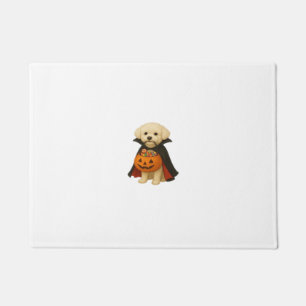 Bichon Frisé Halloween Vampire Pup with Pumpkin Ba Doormat
