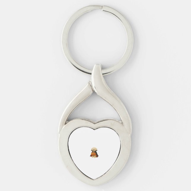 Bichon Frisé Halloween Vampire Pup with Pumpkin Ba Key Ring (Front)