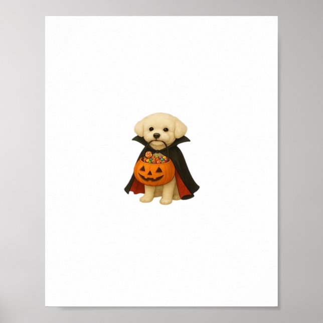 Bichon Frisé Halloween Vampire Pup with Pumpkin Ba Poster (Front)