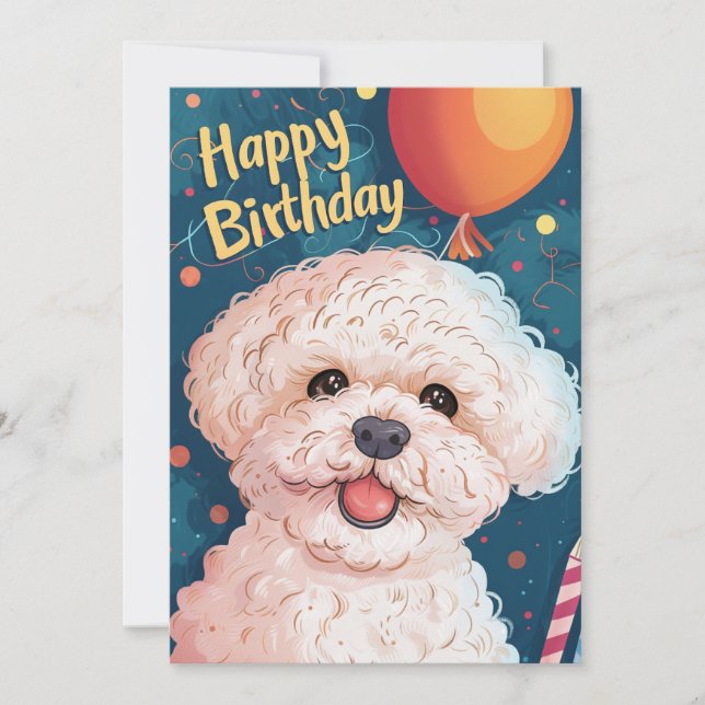 Bichon Frise Happy Birthday Holiday Card (Front)