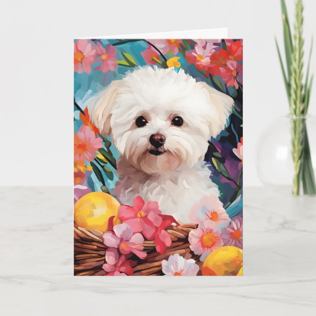 Bichon Frise Happy Easter Card (Front)