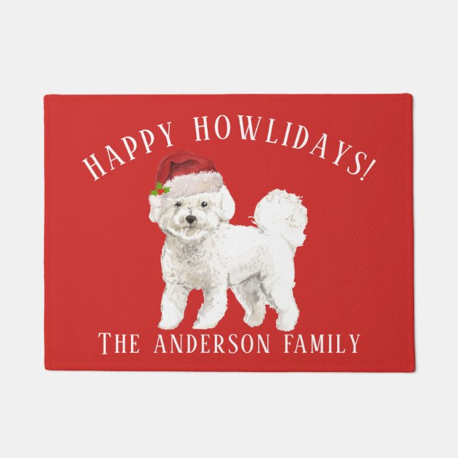 Bichon Frise Happy Howlidays Christmas Doormat (Front)