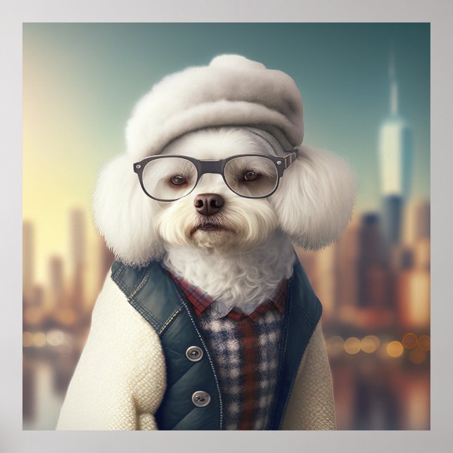 Bichon Frise Hipster Dog Poster (Front)