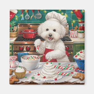Bichon Frise Holiday Baking: Festive Christmas Magnet