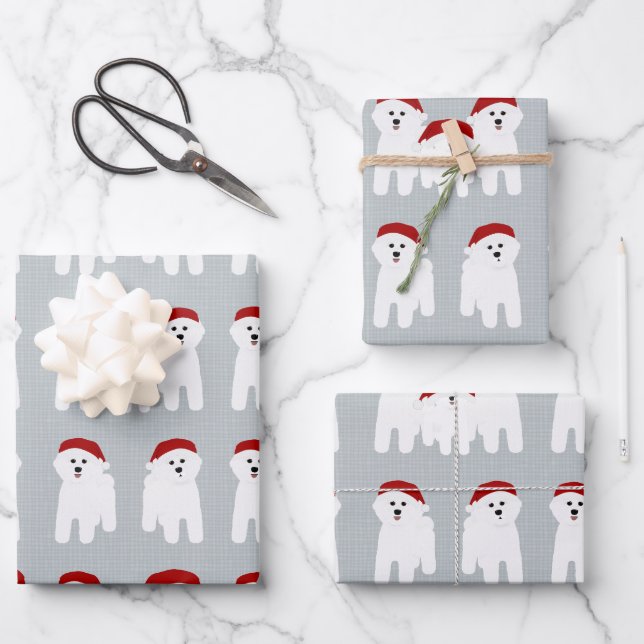 Bichon Frise Holiday Wrapping Paper Sheets (Front)