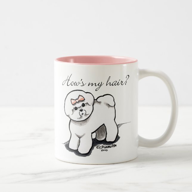 Bichon Frise Hows My Hair Two-Tone Coffee Mug (Right)