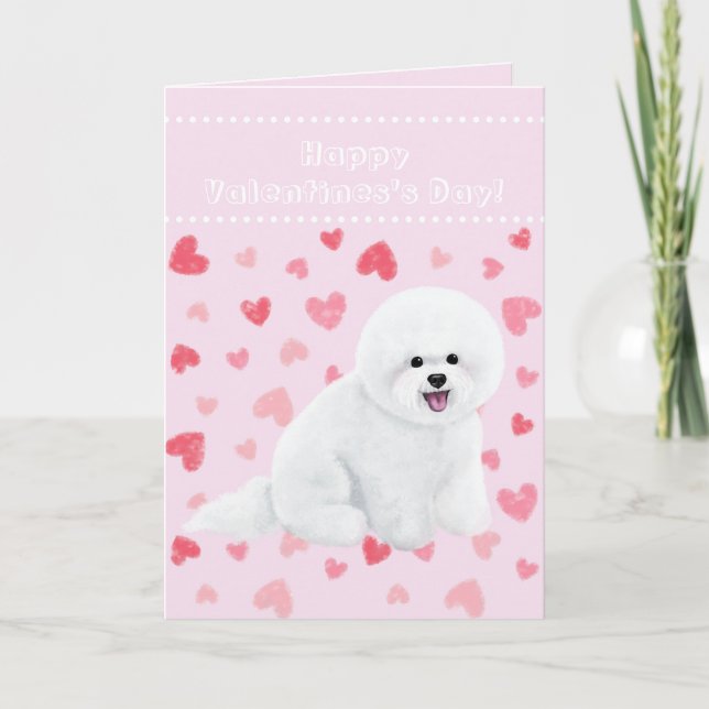 Bichon Frise Illustrated Valentine's Day Card (Front)