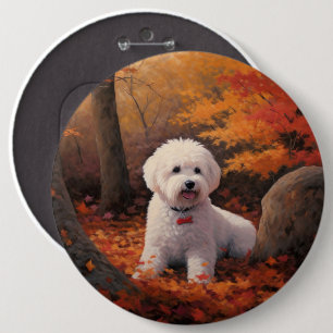 Bichon Frise in Autumn Leaves Fall Inspire  6 Cm Round Badge
