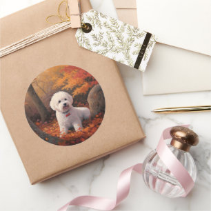 Bichon Frise in Autumn Leaves Fall Inspire  Classic Round Sticker