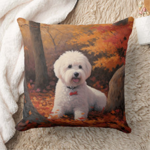 Bichon Frise in Autumn Leaves Fall Inspire  Cushion
