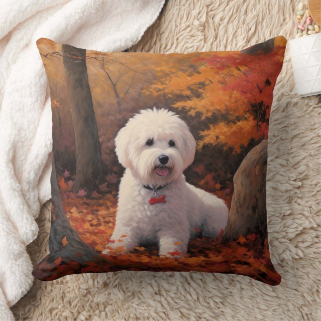 Bichon Frise in Autumn Leaves Fall Inspire  Cushion (Blanket)