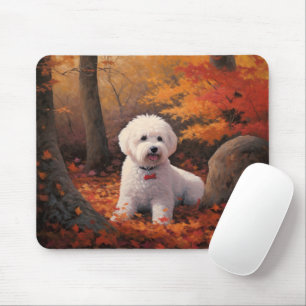 Bichon Frise in Autumn Leaves Fall Inspire Mouse Pad