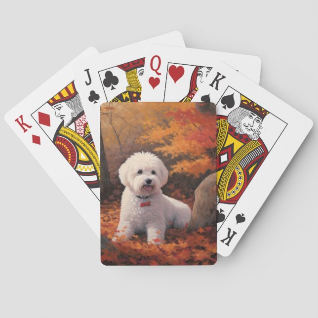 Bichon Frise in Autumn Leaves Fall Inspire  Playing Cards (Back)
