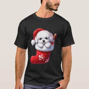 Bichon Frise In Sock Christmas Santa Hat Xmas Dog T-Shirt